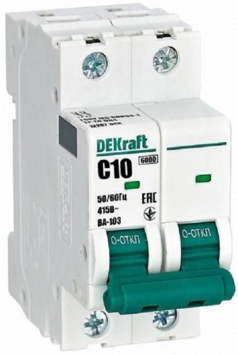 Выключатель автоматический DEKraft ВА-103 2п 10А C 6кА картинка